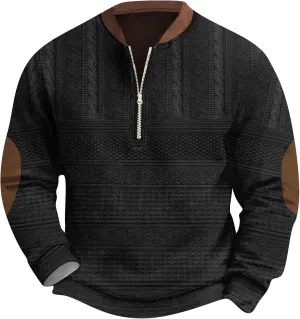 Mens Half Zip Sweatshirts Plus Size Vintage Comfy Knit Stand Collar Top Casual Fall Long Sleeve Print Shirts
