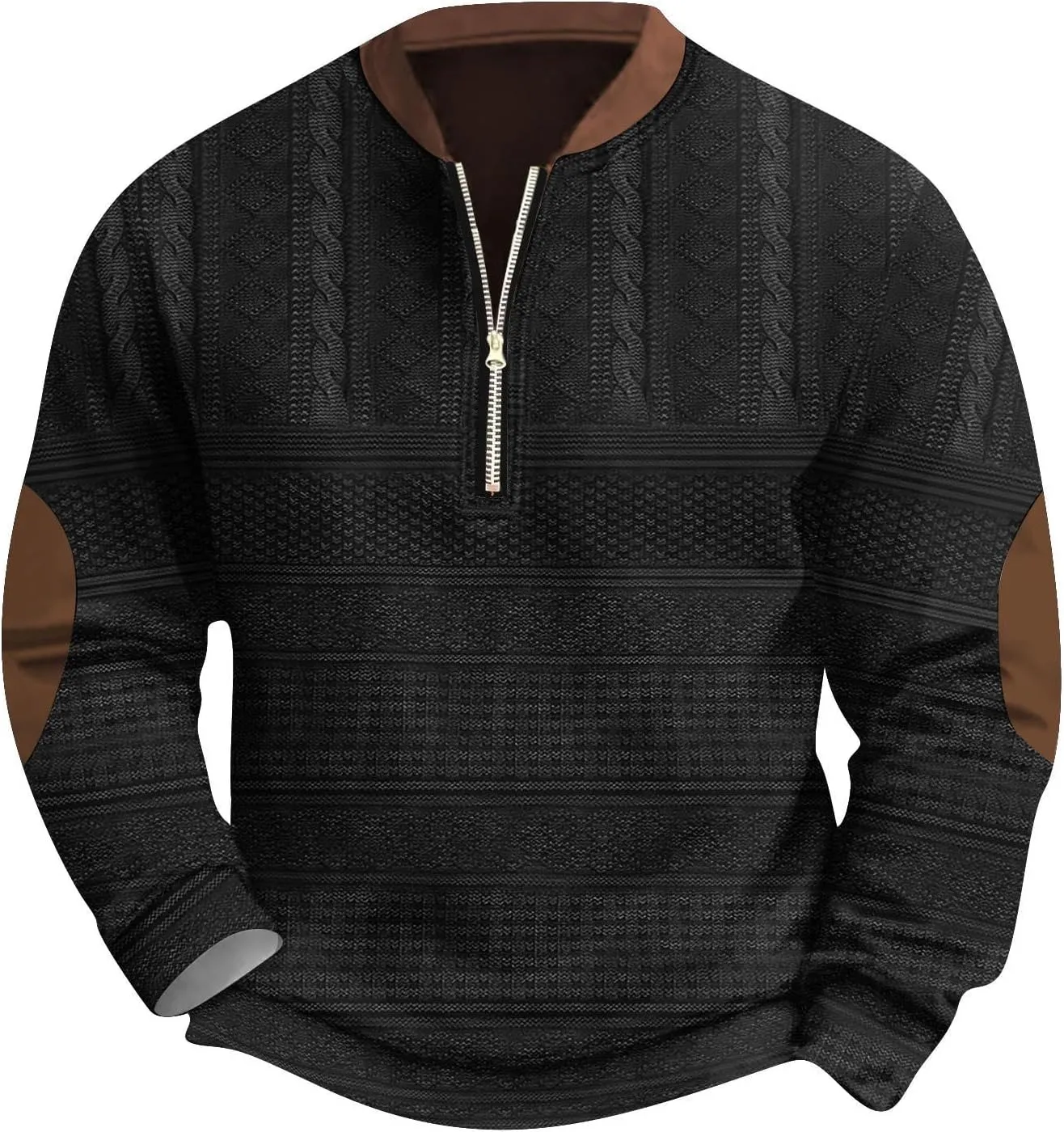 Mens Half Zip Sweatshirts Plus Size Vintage Comfy Knit Stand Collar Top Casual Fall Long Sleeve Print Shirts