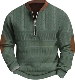 Mens Half Zip Sweatshirts Plus Size Vintage Comfy Knit Stand Collar Top Casual Fall Long Sleeve Print Shirts