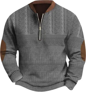 Mens Half Zip Sweatshirts Plus Size Vintage Comfy Knit Stand Collar Top Casual Fall Long Sleeve Print Shirts
