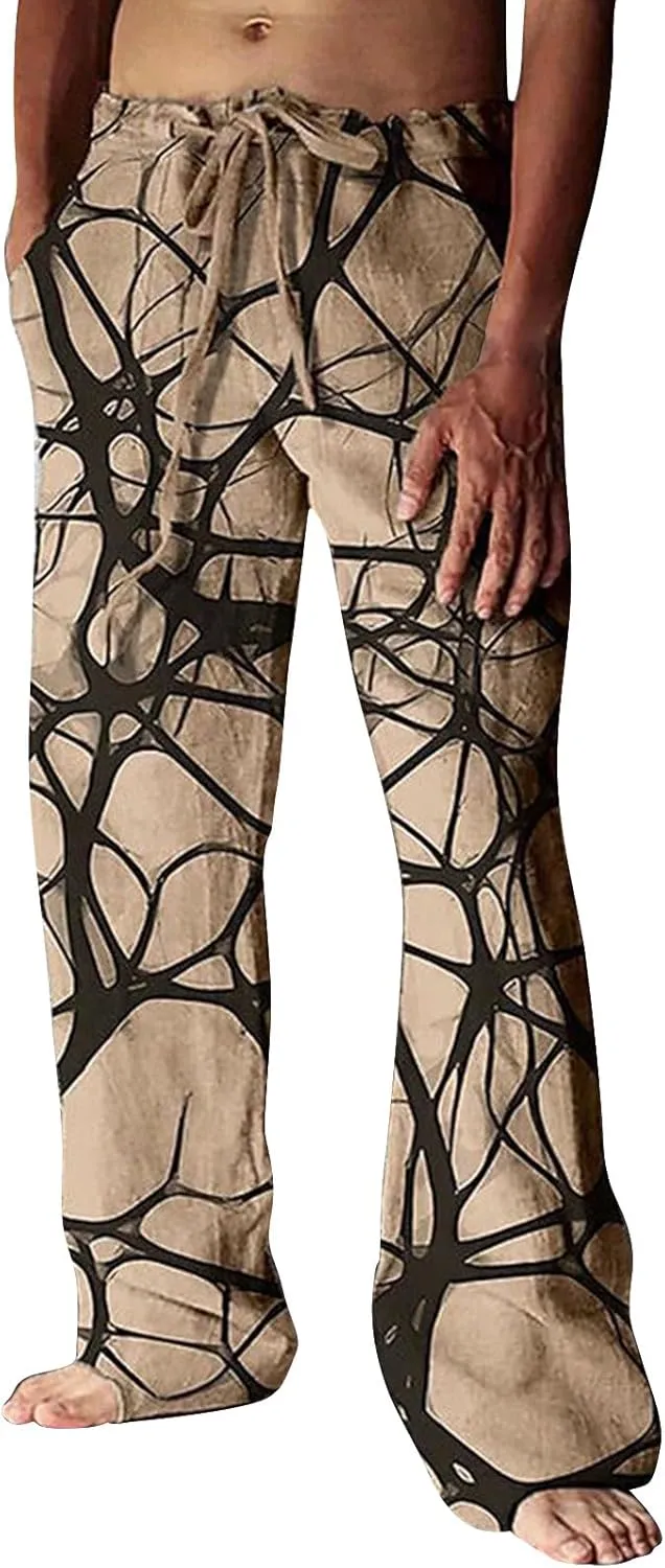 Mens Harem Pants Yoga Pants Casual Lounge Pants Loose Boho Beach Drop Crotch Trousers Pajamas Tribal Asian Style Outfit