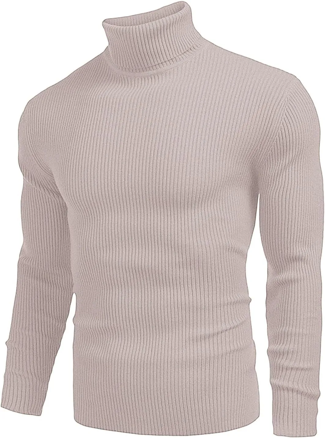 Men's High Neck Pullover Sweater Knit Casual Textured Tops Long Sleeve Turtleneck Slim Warm Lined Sweater