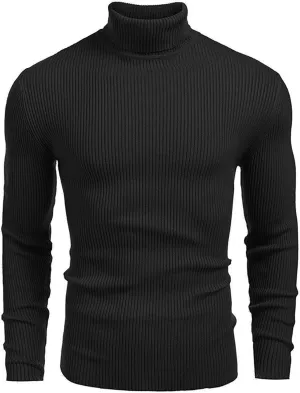 Men's High Neck Pullover Sweater Knit Casual Textured Tops Long Sleeve Turtleneck Slim Warm Lined Sweater