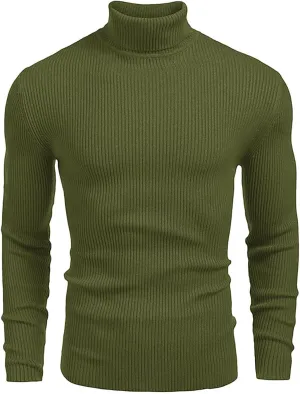 Men's High Neck Pullover Sweater Knit Casual Textured Tops Long Sleeve Turtleneck Slim Warm Lined Sweater
