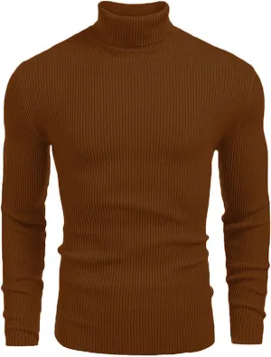 Men's High Neck Pullover Sweater Knit Casual Textured Tops Long Sleeve Turtleneck Slim Warm Lined Sweater