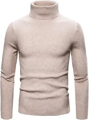 Men's High Neck Pullover Sweater Knit Casual Textured Tops Long Sleeve Turtleneck Slim Warm Lined Sweater