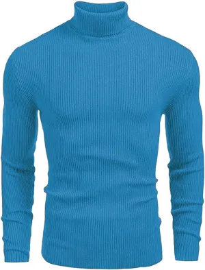 Men's High Neck Pullover Sweater Knit Casual Textured Tops Long Sleeve Turtleneck Slim Warm Lined Sweater