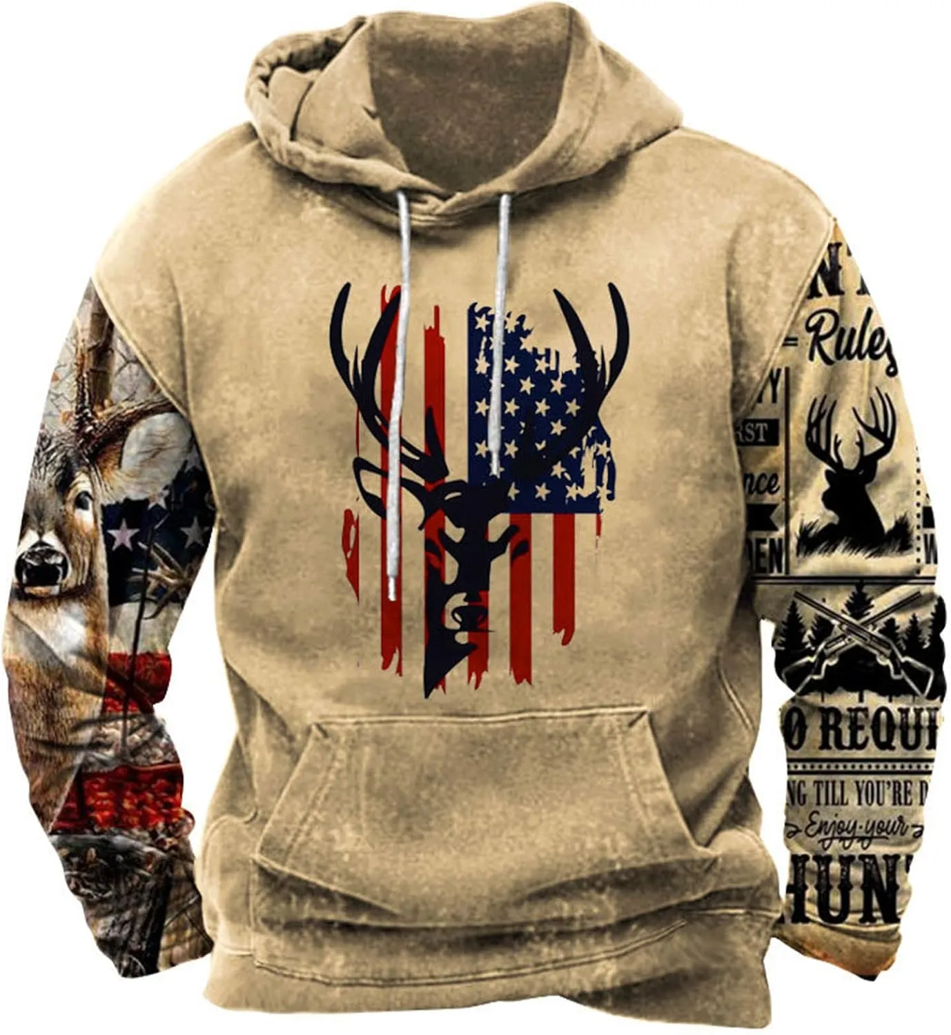 Men's Hooded Sweatshirt American Flag Print Long Sleeve Pullover Sweatshirt Vintage Tribal Aztec Graphic Hoodie Tops