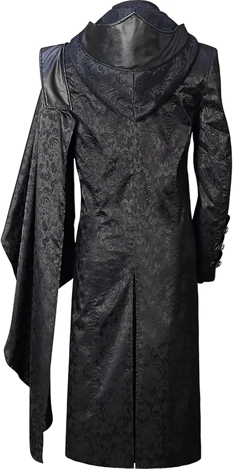 Men's Hooded Trench Coat Halloween Retro Gothic Style Long Windbreaker Jacket Fashion Long Sleeve Tuxedo Jackets