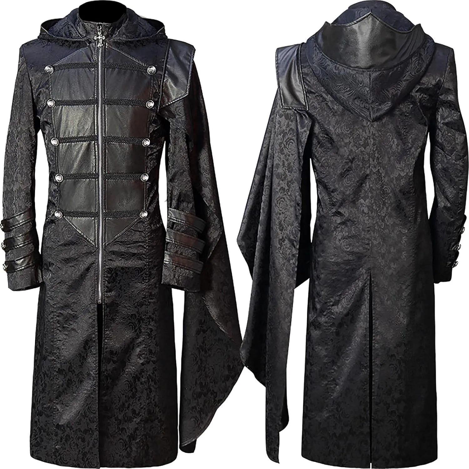 Men's Hooded Trench Coat Halloween Retro Gothic Style Long Windbreaker Jacket Fashion Long Sleeve Tuxedo Jackets