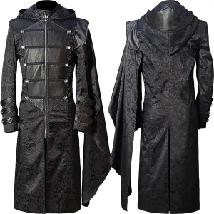 Men's Hooded Trench Coat Halloween Retro Gothic Style Long Windbreaker Jacket Fashion Long Sleeve Tuxedo Jackets