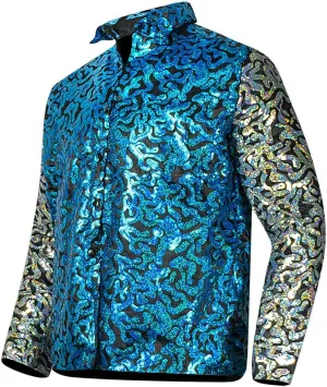 Mens Joe Shiny Sequins Shirt Button Down Dress Costume Shirt