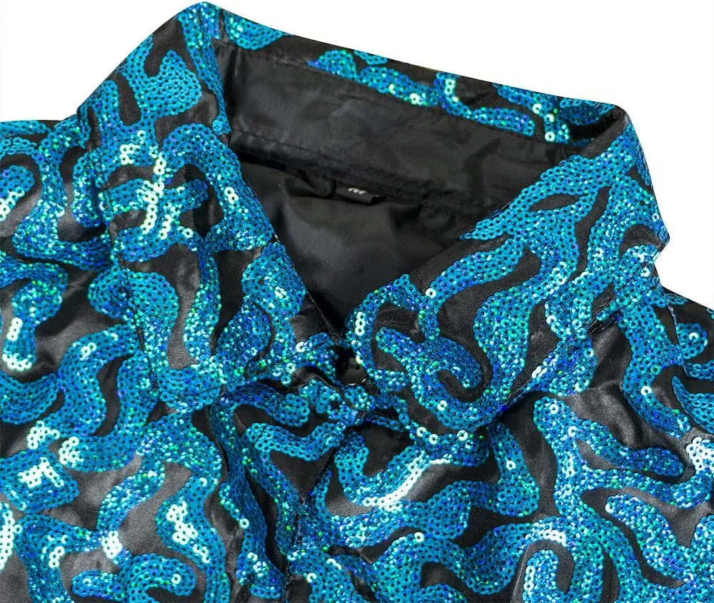 Mens Joe Shiny Sequins Shirt Button Down Dress Costume Shirt