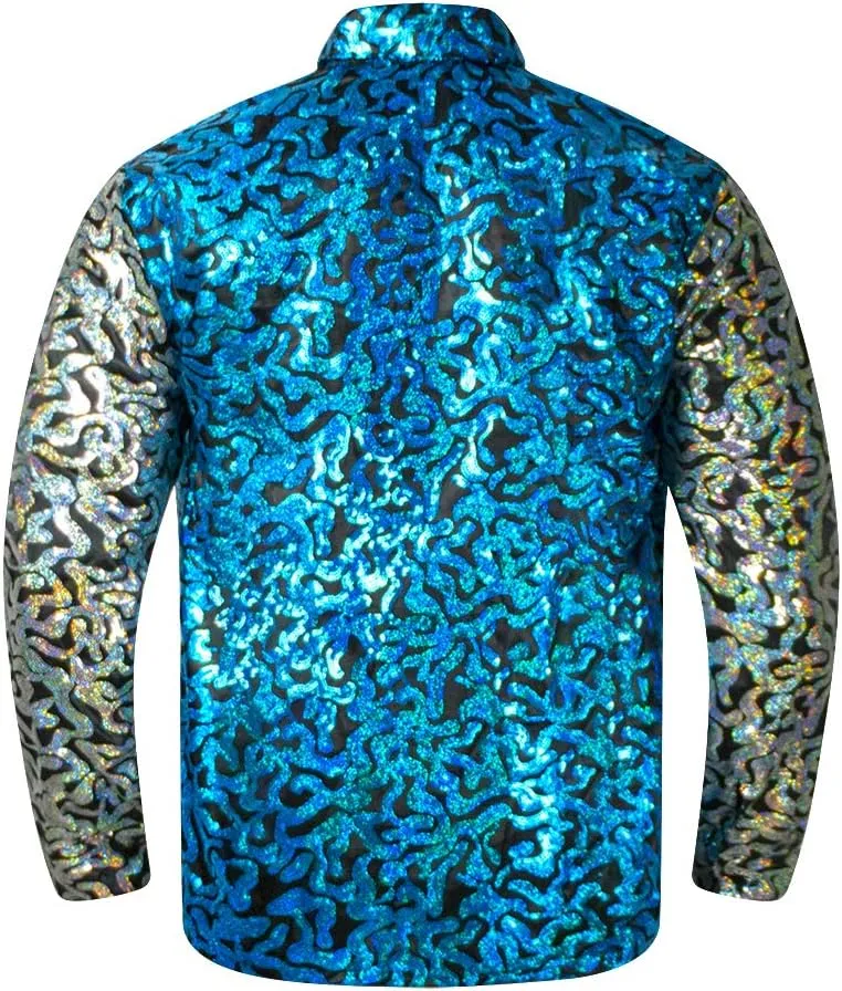 Mens Joe Shiny Sequins Shirt Button Down Dress Costume Shirt
