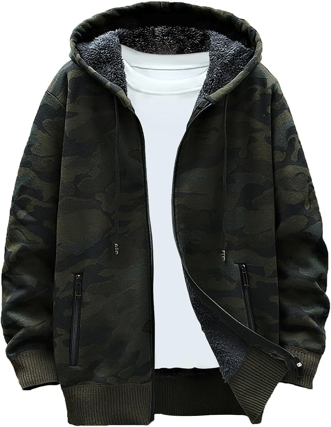 Mens Knit Sweater Hoodie Fleece Lined Cardigan Sweater Zip up Sweaters Color Block Cardigan Casual Winter Jackets