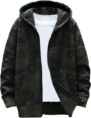 Mens Knit Sweater Hoodie Fleece Lined Cardigan Sweater Zip up Sweaters Color Block Cardigan Casual Winter Jackets