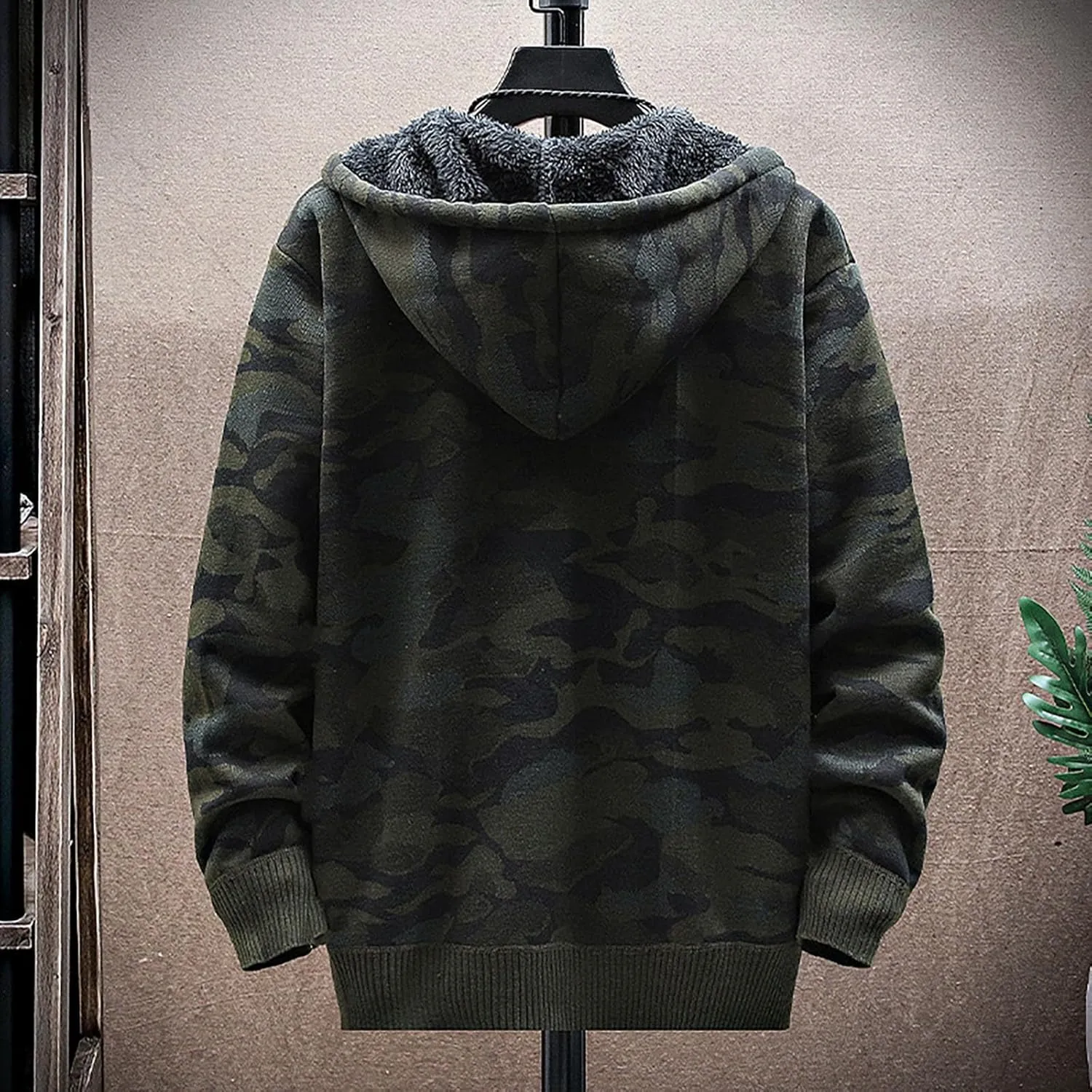 Mens Knit Sweater Hoodie Fleece Lined Cardigan Sweater Zip up Sweaters Color Block Cardigan Casual Winter Jackets
