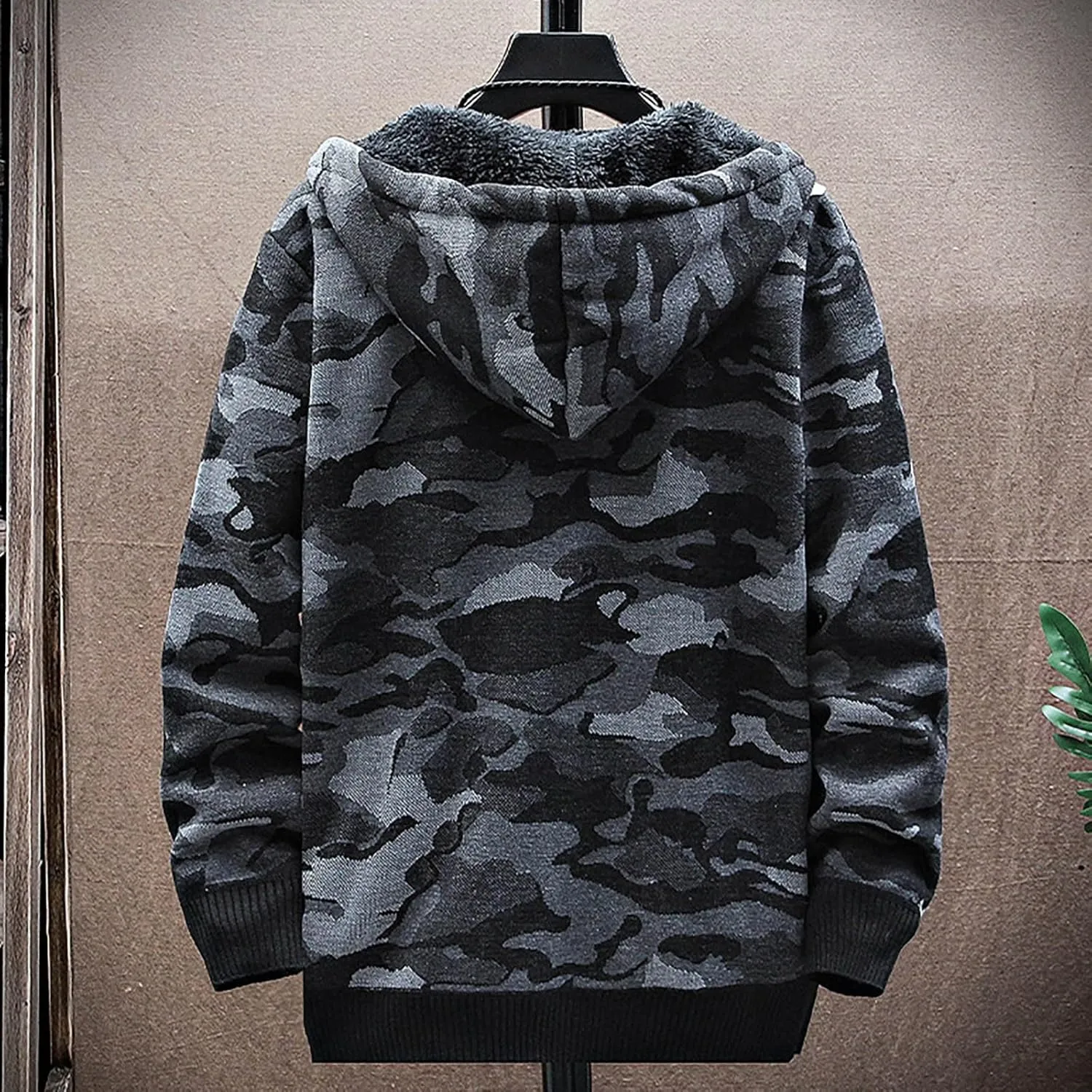 Mens Knit Sweater Hoodie Fleece Lined Cardigan Sweater Zip up Sweaters Color Block Cardigan Casual Winter Jackets