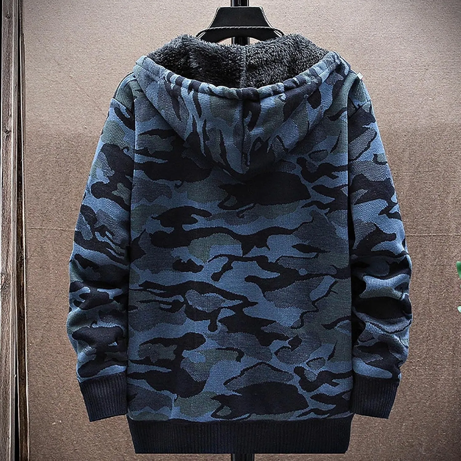 Mens Knit Sweater Hoodie Fleece Lined Cardigan Sweater Zip up Sweaters Color Block Cardigan Casual Winter Jackets