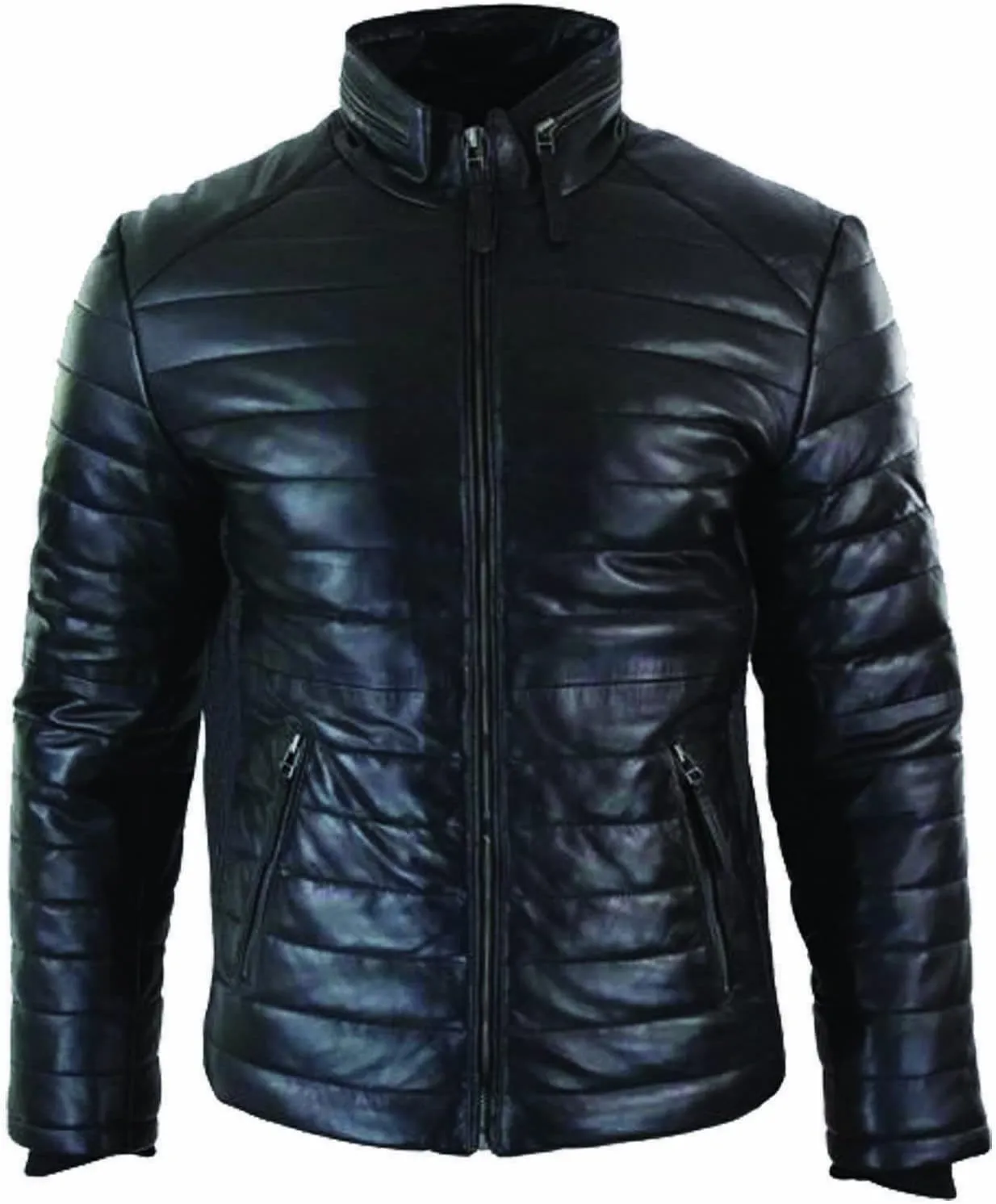 Mens Leather Jacket - Mens Puffer Leather Jacket