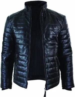 Mens Leather Jacket - Mens Puffer Leather Jacket