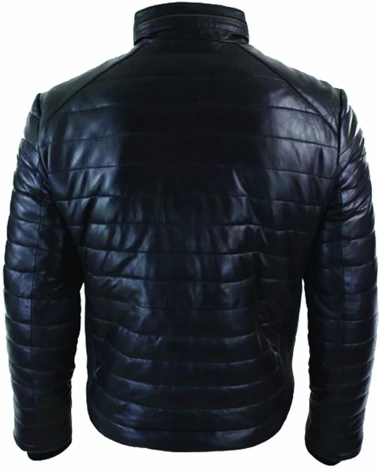 Mens Leather Jacket - Mens Puffer Leather Jacket