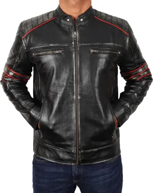 Men's Leather Motorcycle Jacket - Cafe Racer Distressed Leather Jacket - Mens Biker Leather Jacket