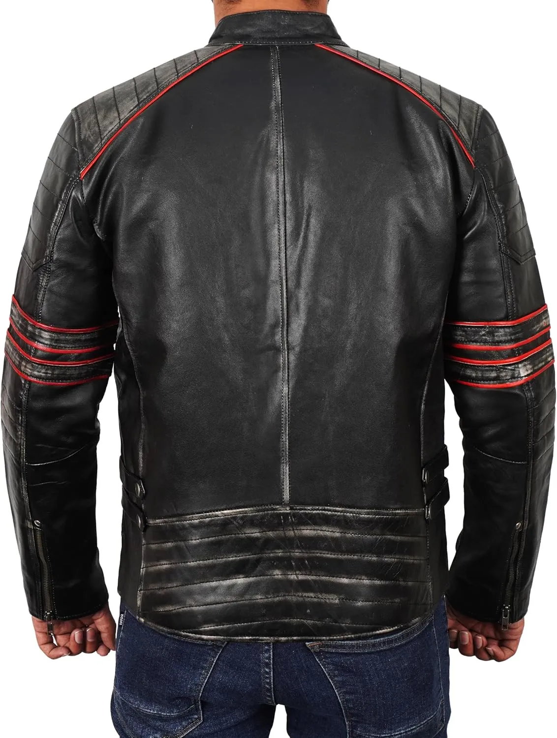 Men's Leather Motorcycle Jacket - Cafe Racer Distressed Leather Jacket - Mens Biker Leather Jacket