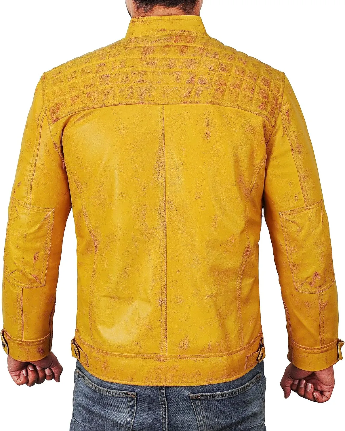 Men's Leather Motorcycle Jacket - Cafe Racer Distressed Leather Jacket - Mens Biker Leather Jacket