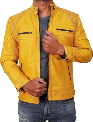 Men's Leather Motorcycle Jacket - Cafe Racer Distressed Leather Jacket - Mens Biker Leather Jacket