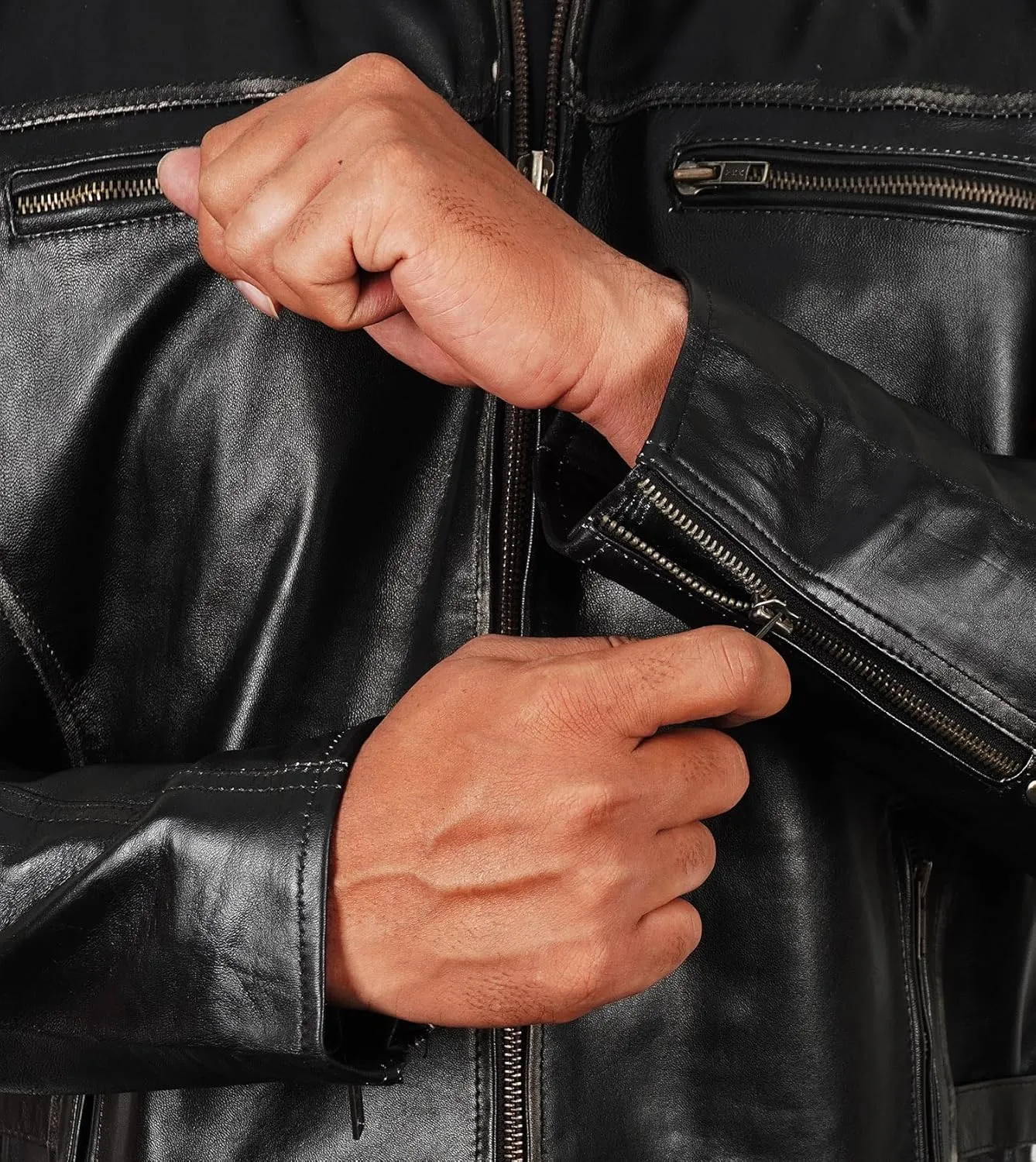 Men's Leather Motorcycle Jacket - Cafe Racer Distressed Leather Jacket - Mens Biker Leather Jacket