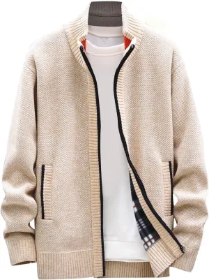 Mens Lightweight Sweaters Zip Up Stand Collar Cardigan Sweater Knitwear with Pockets Sweater Cardigan, XL-4XL