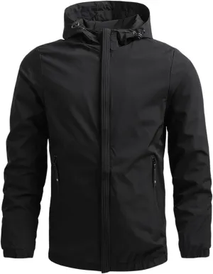 Mens Lightweight Water Resistant Windbreaker Rain Jacket with Hood, for Running, Hiking, and Travel