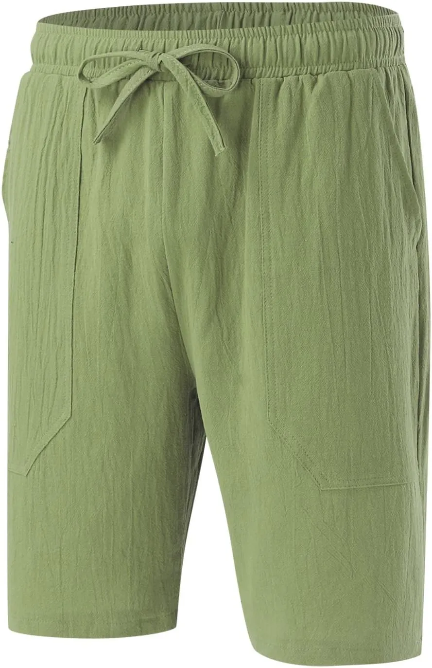 Men's Linen Shorts Casual Elastic Waist Drawstring Bermuda Pants Summer Beach Vacation Yoga Golf Shorts with Pockets