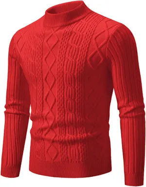 Mens Mock Turtleneck Vintage Knitwear Long Sleeve Crew Neck Ribbed Pullover Sweaters Texture Trendy Elastic Sweater