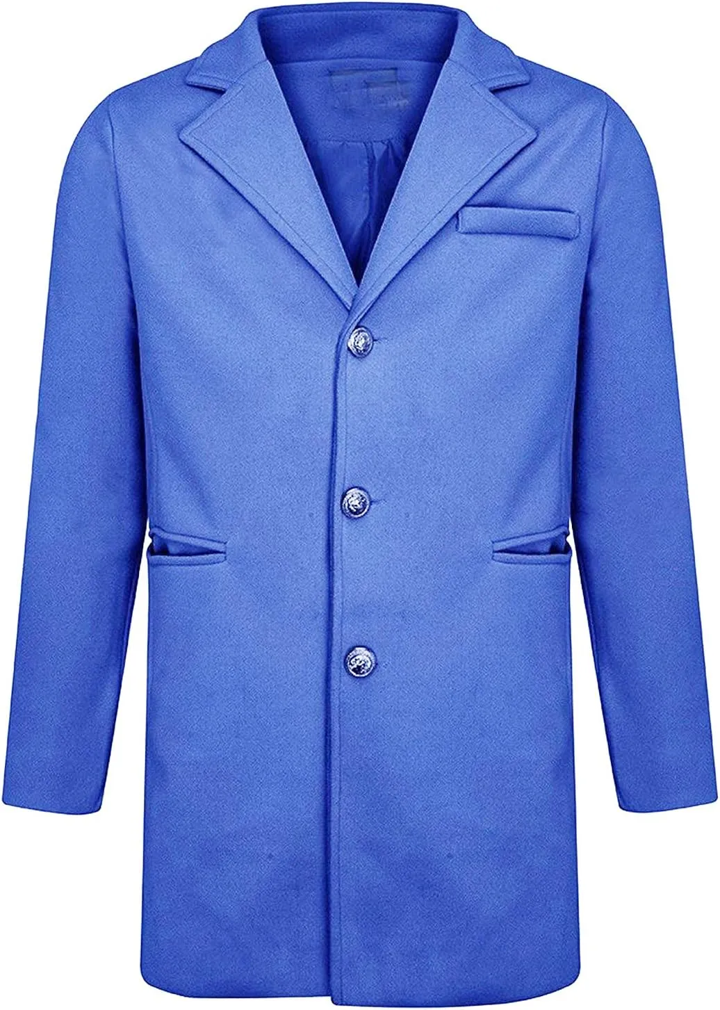 Men's Notch Lapel Double Breasted Long Trench Coat Men's Solid Color Lengthened Notched Lapel Collar Single Breasted