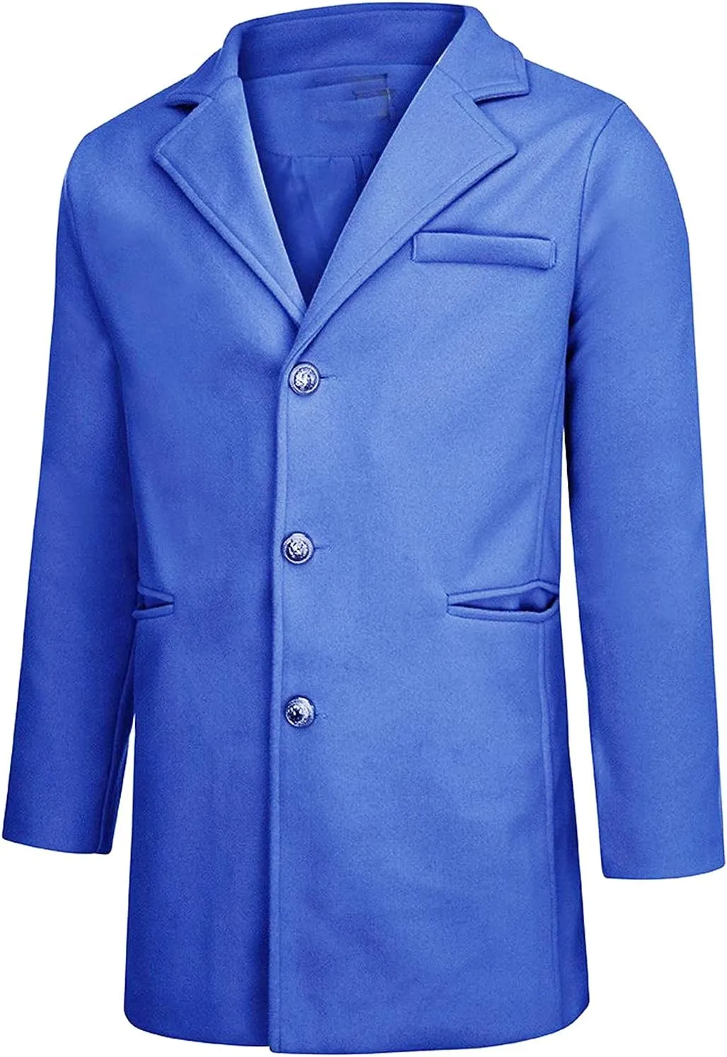 Men's Notch Lapel Double Breasted Long Trench Coat Men's Solid Color Lengthened Notched Lapel Collar Single Breasted