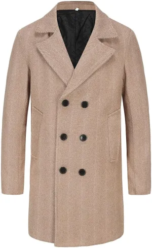 Men's Notched Collar Single Breasted Pea Coat Winter Classic Trench Overcoat with Pockets