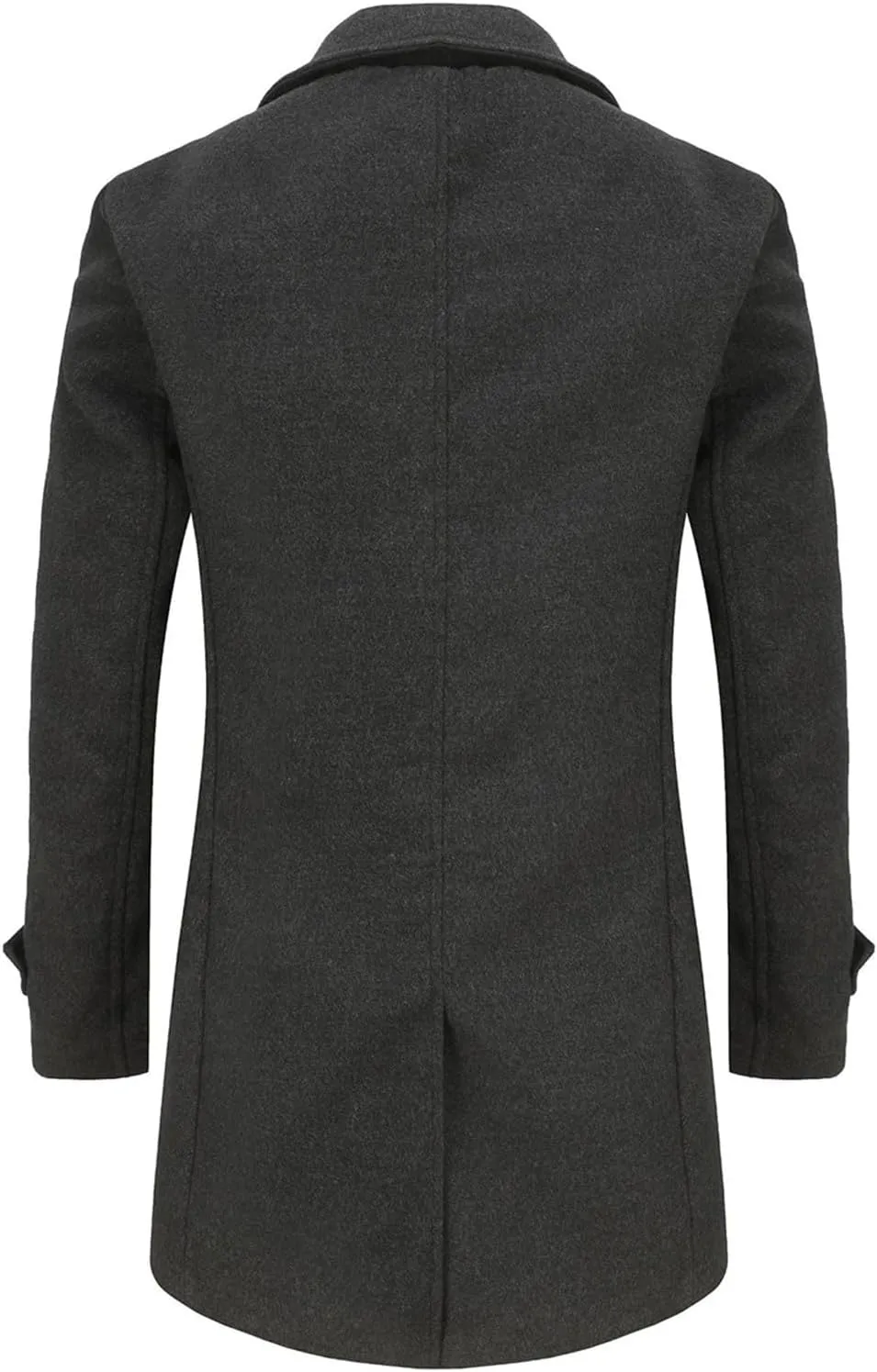 Men's Notched Collar Single Breasted Pea Coat Winter Classic Trench Overcoat with Pockets