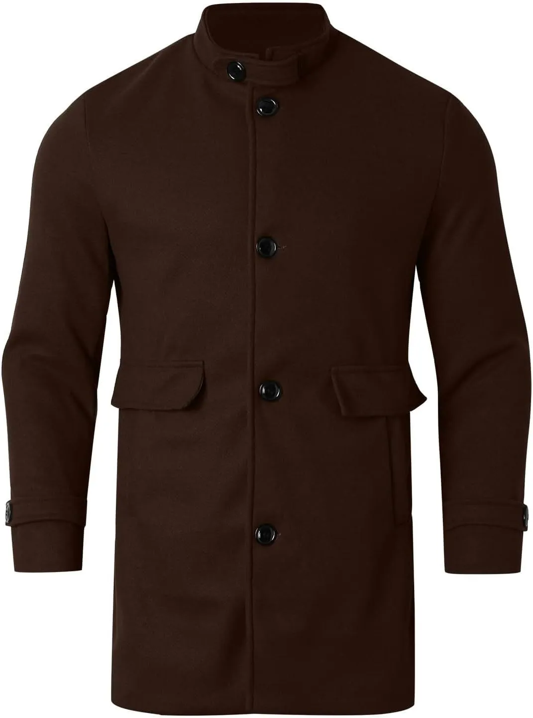 Men's Notched Collar Trench Coat Thicken Single Breasted Long Winter Pea Coats Windbreaker Business Wool Blend Jacket