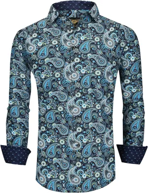 Men's Premiere Designer Fashion Dress Shirt Casual Shirt Woven Long Sleeve Button Down Shirt