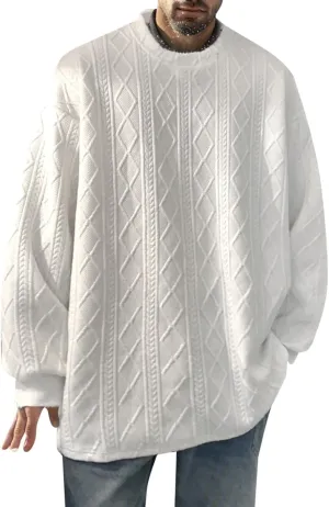 Men's Pullover Sweaters Plus Size Loose Crewneck Top Fashion Twisted Pattern Knit Sweater Stylish Knitwear Lightweight Jumper