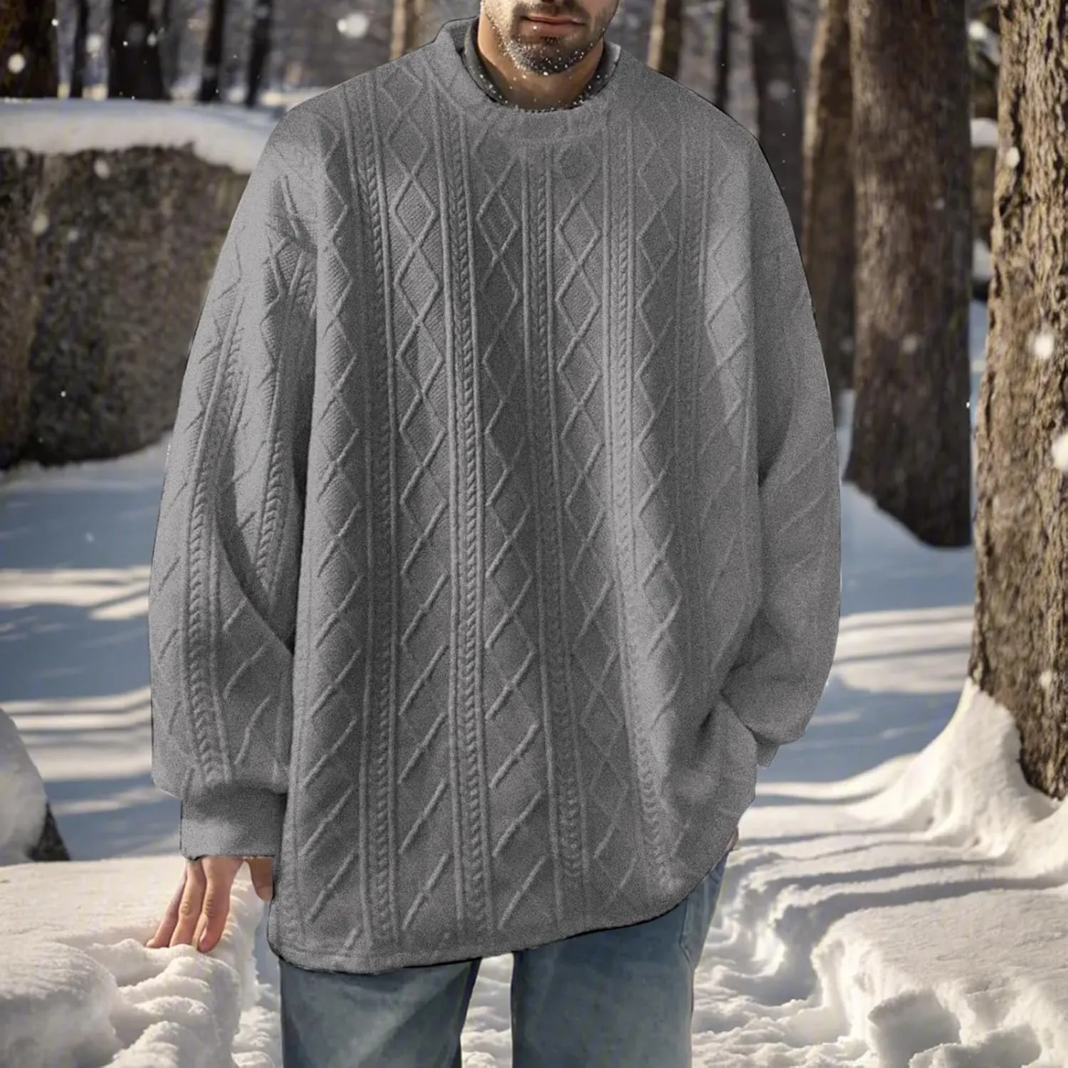 Men's Pullover Sweaters Plus Size Loose Crewneck Top Fashion Twisted Pattern Knit Sweater Stylish Knitwear Lightweight Jumper