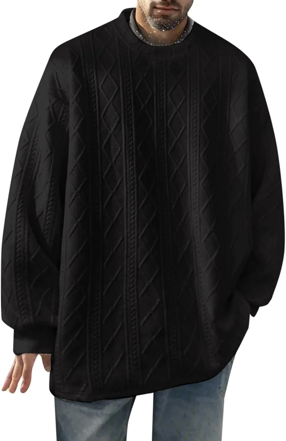 Men's Pullover Sweaters Plus Size Loose Crewneck Top Fashion Twisted Pattern Knit Sweater Stylish Knitwear Lightweight Jumper