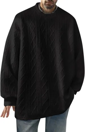 Men's Pullover Sweaters Plus Size Loose Crewneck Top Fashion Twisted Pattern Knit Sweater Stylish Knitwear Lightweight Jumper