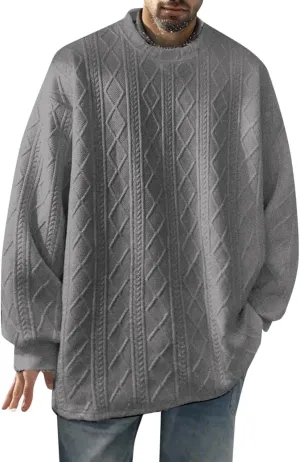 Men's Pullover Sweaters Plus Size Loose Crewneck Top Fashion Twisted Pattern Knit Sweater Stylish Knitwear Lightweight Jumper