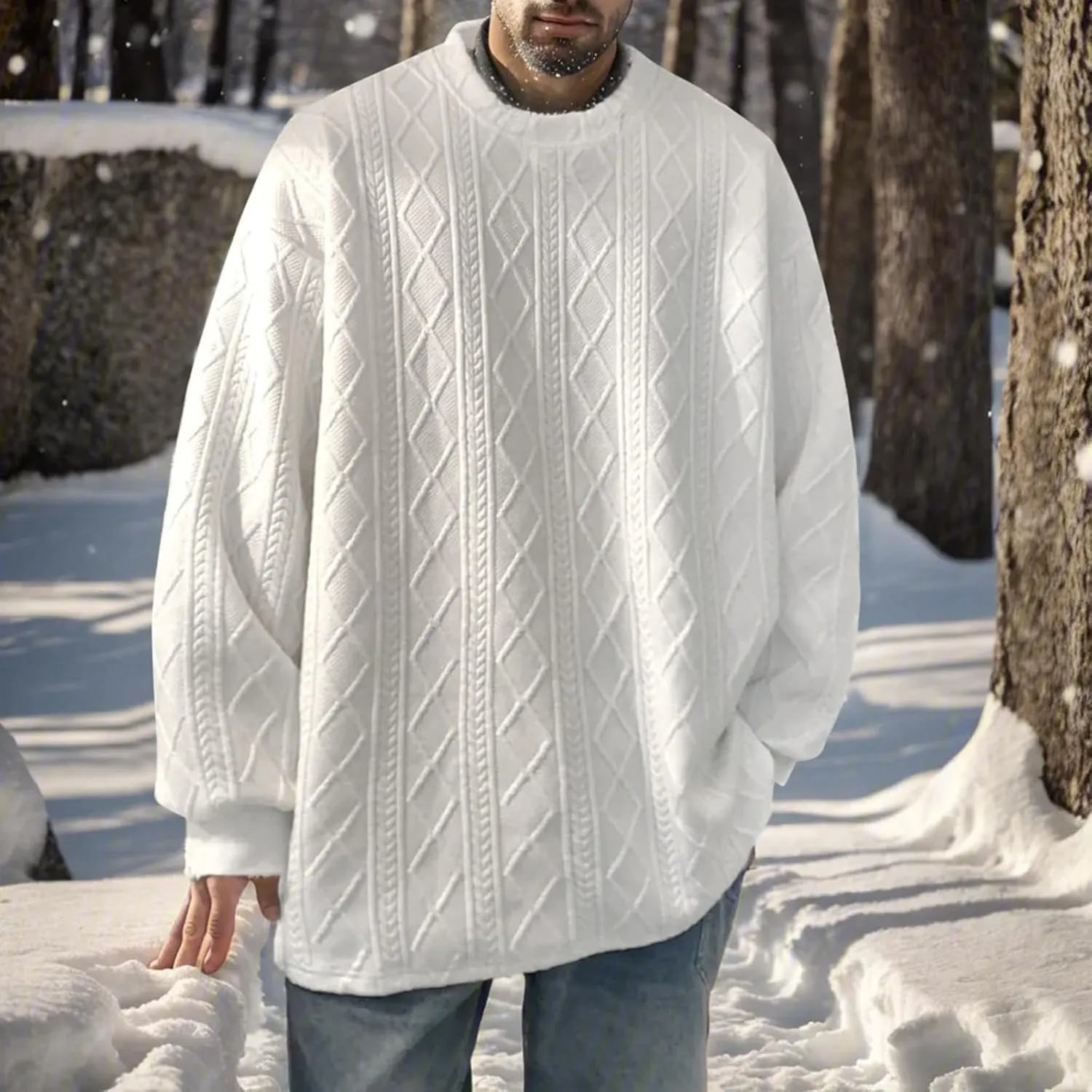 Men's Pullover Sweaters Plus Size Loose Crewneck Top Fashion Twisted Pattern Knit Sweater Stylish Knitwear Lightweight Jumper