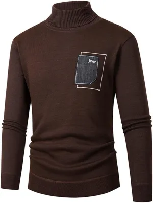 Men's Pullover Sweaters Turtle Neck Long Sleeve Cable Knitted Tops Fall Winter Casual Slim Fit Thermal Sweatshirts