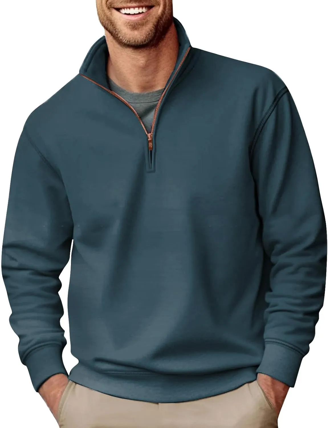 Men's Quarter Zip Casual Comfort Golf Running Sweater Lightweight Soft Pullover Collar Sweatshirt