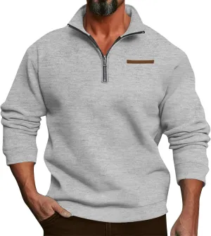 Mens Quarter Zip Pullover Sweaters Thermal Slim Fit Long Sleeve Casual Polo Sweatshirt Mock Neck Top Jacket